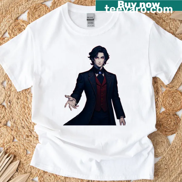 Elegant villain in a suit graphic T-shirt for fantasy fans