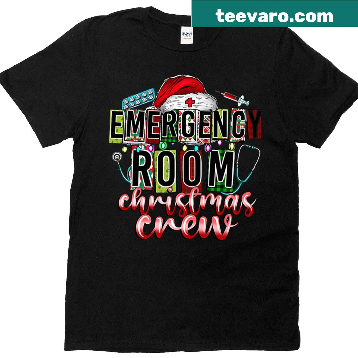 Funny Christmas nurse doctor t-shirt with Emergency Room design — on a men's t-shirt
