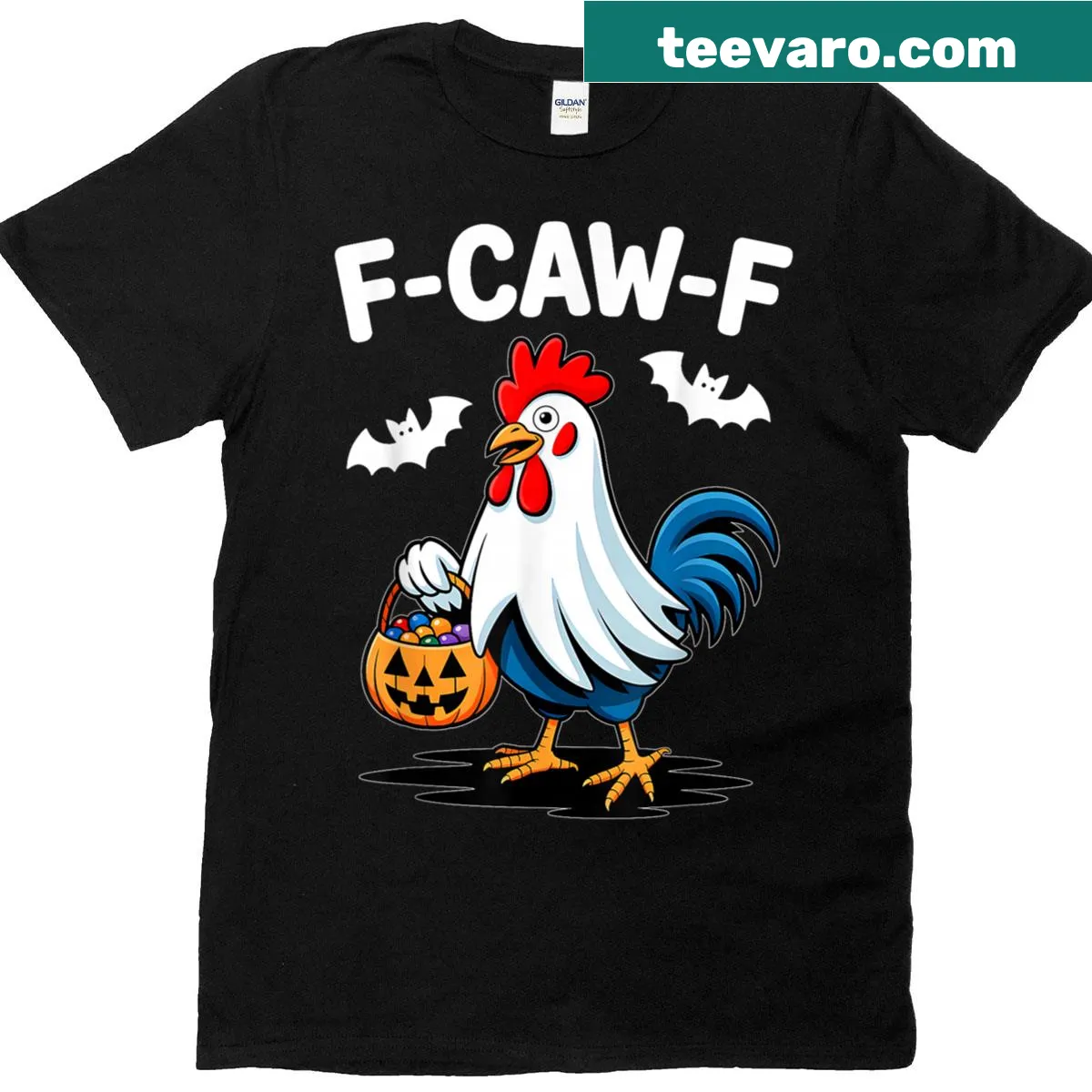 Humorous ghostly rooster Halloween T-shirt — on a men's t-shirt