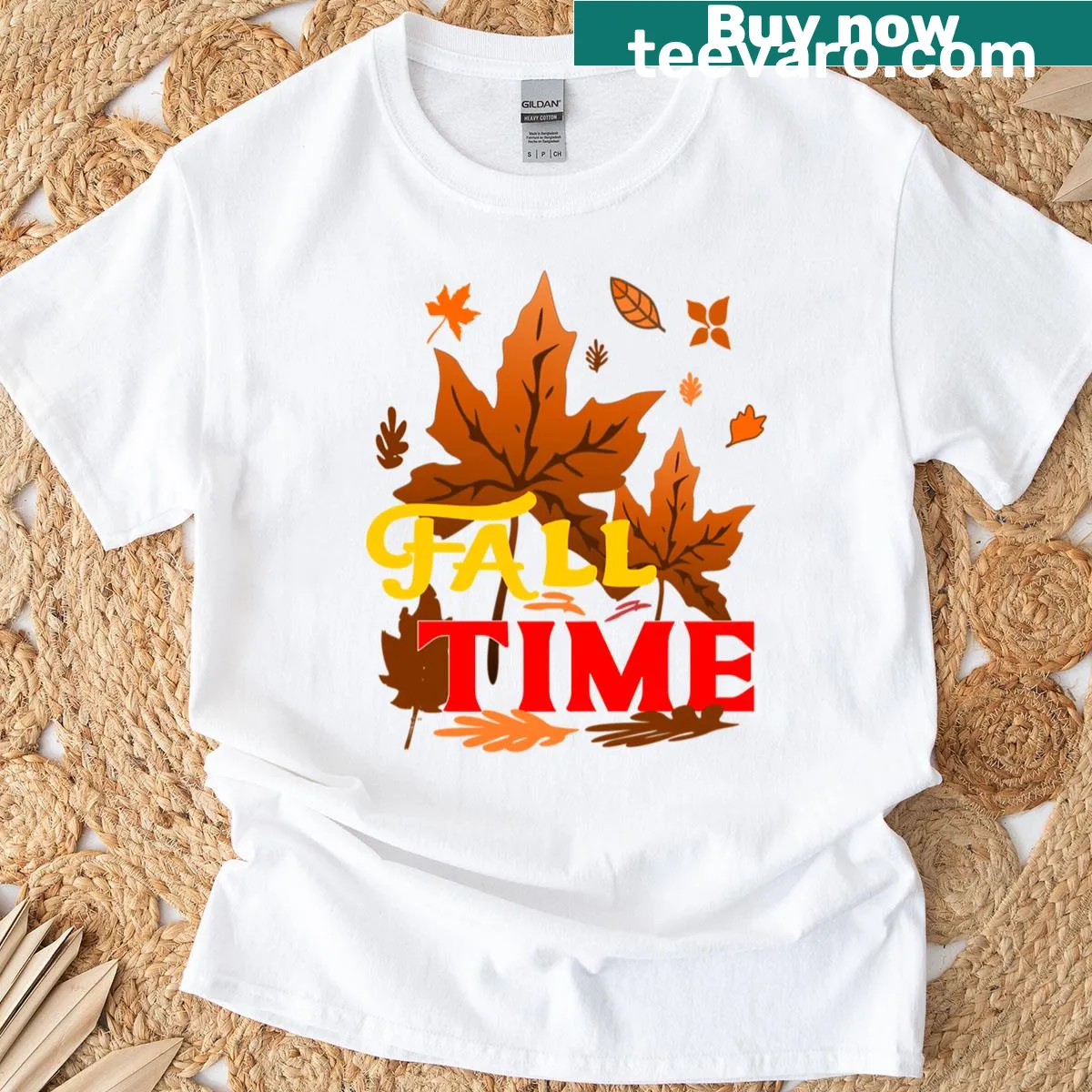 Fall Times autumn leaves illustration t-shirt design — on a men's t-shirt