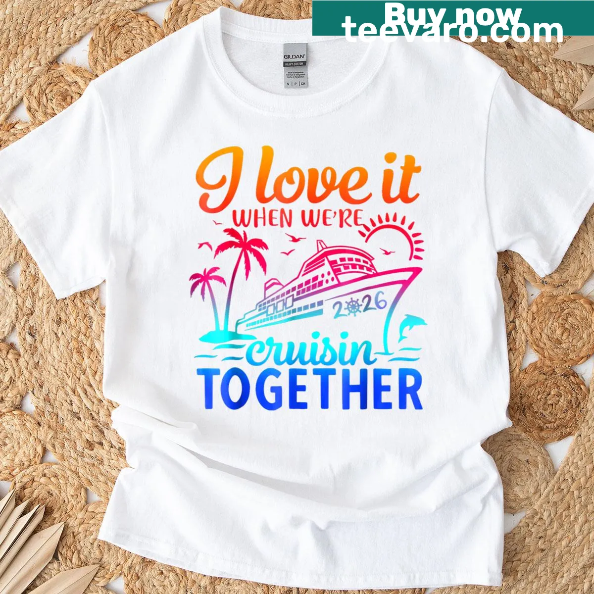 Typographic Family Cruise 2026 t-shirt with heartwarming phrase — on a men's t-shirt