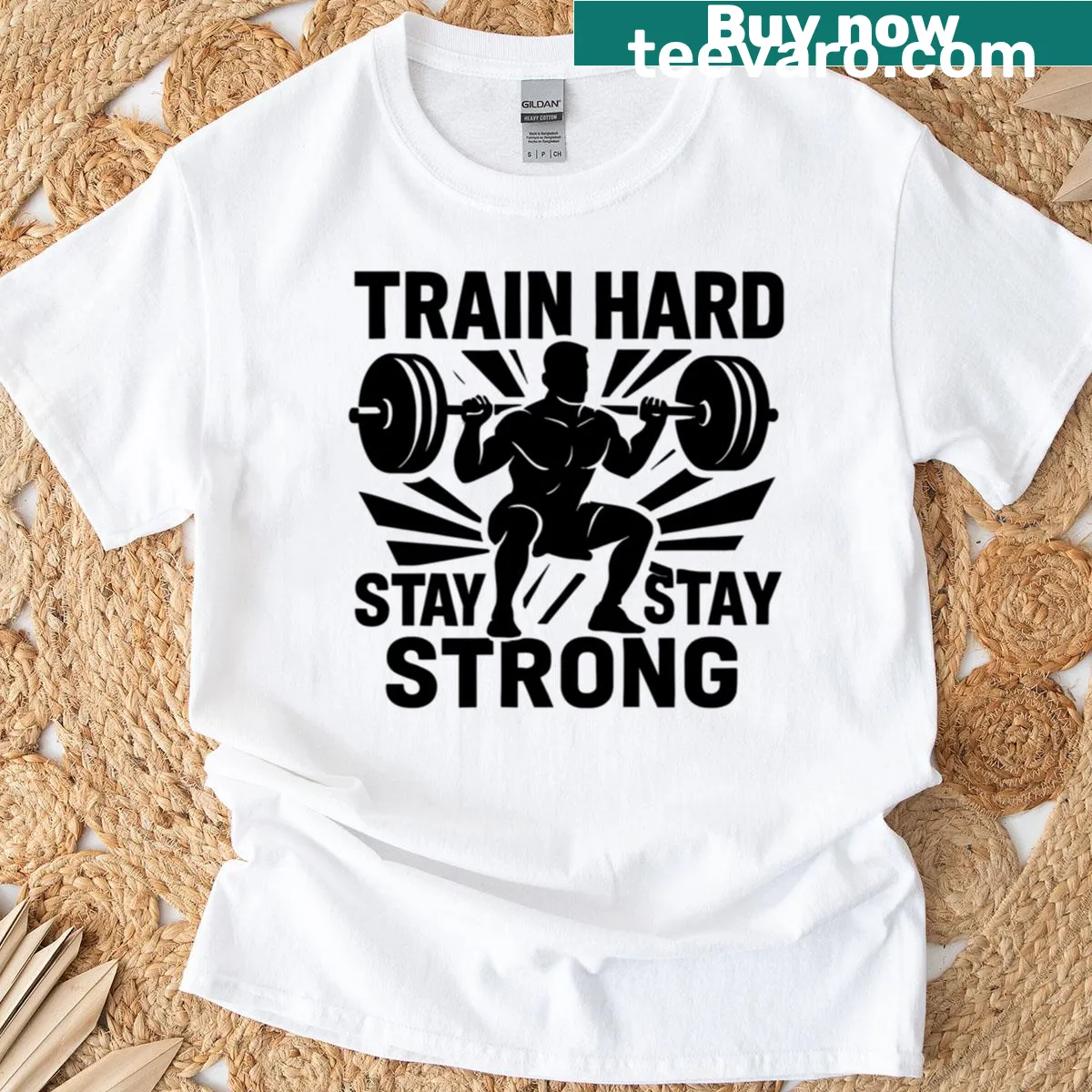 Motivational bodybuilder T-shirt with bold typography — on a men's t-shirt