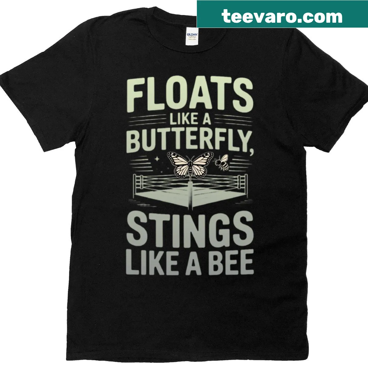 Motivational boxing phrase 'Floats Like A Butterfly' on T-shirt — on a men's t-shirt