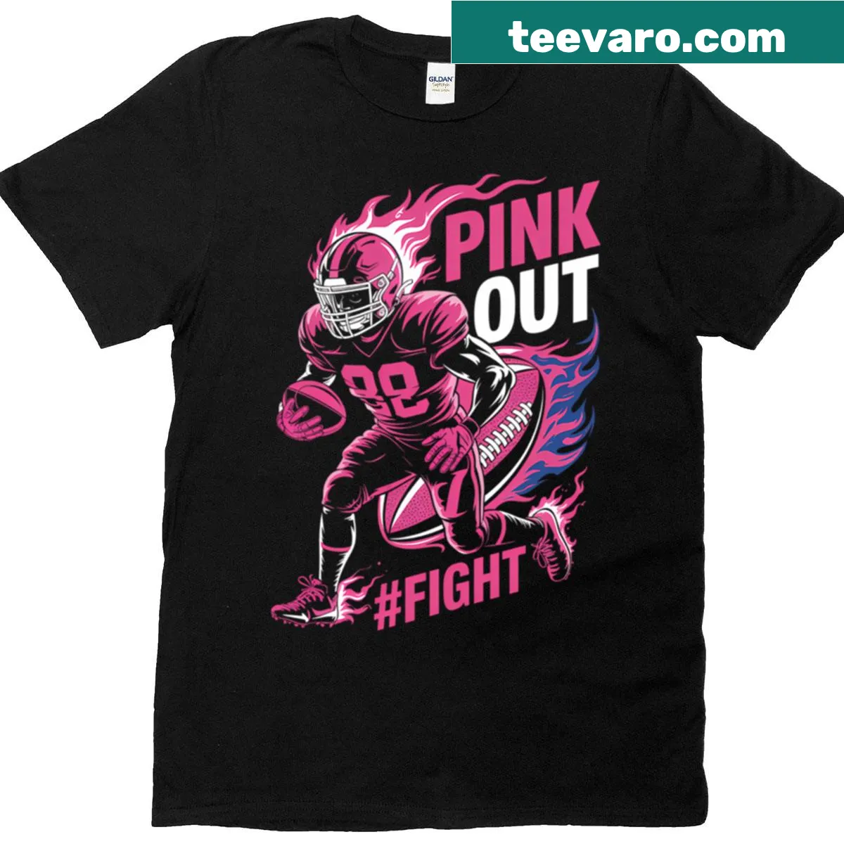Illustration supporting breast cancer awareness with football theme — on a men's t-shirt