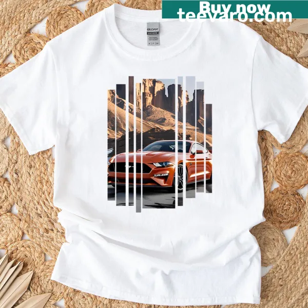 Illustration of a modern muscle car on a stylish t-shirt