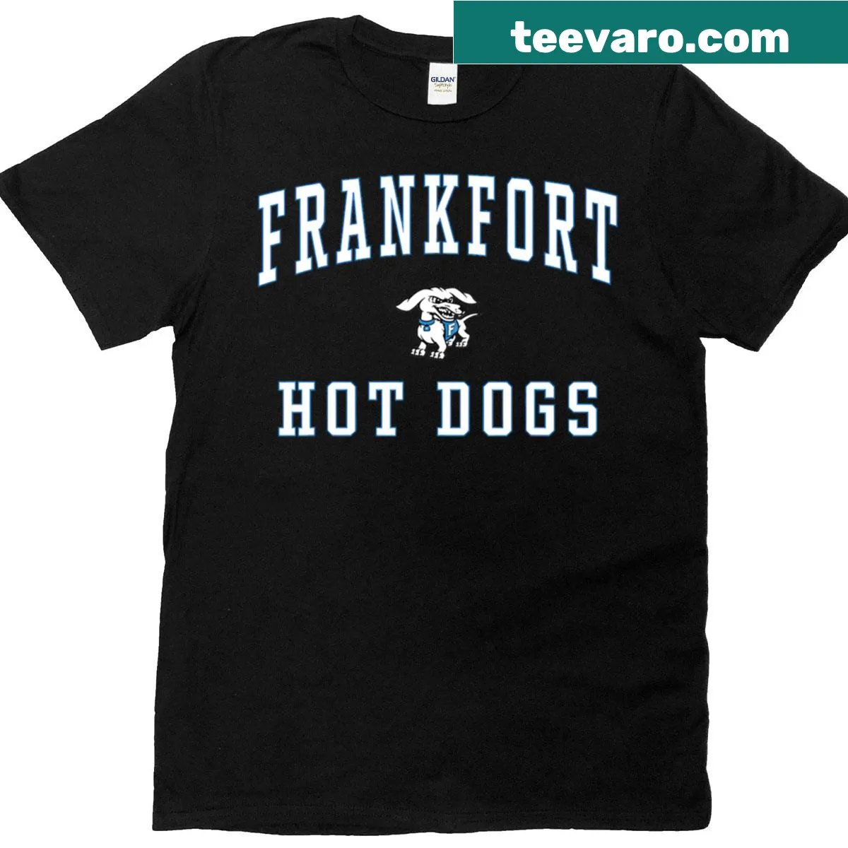 Frankfort Hot Dogs mascot graphic on T-shirt — on a men's t-shirt