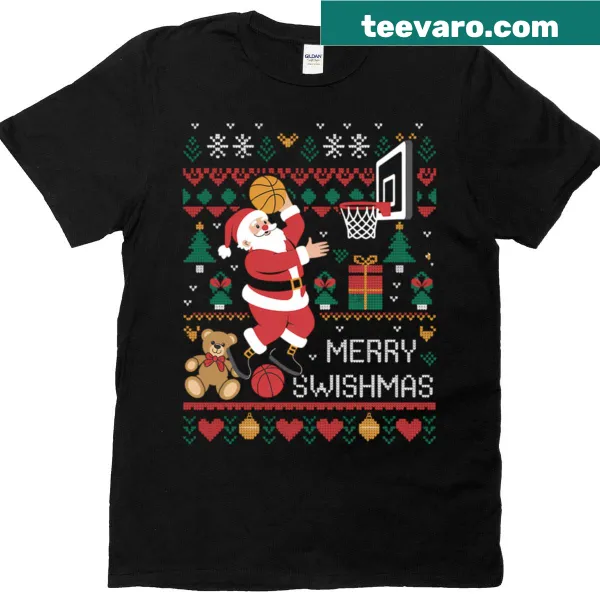 Ugly Christmas T-shirt with Santa and basketball design