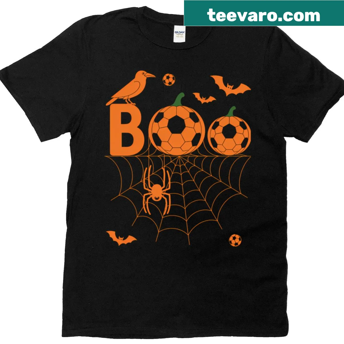 Funny Halloween soccer t-shirt with Boo design — on a men's t-shirt