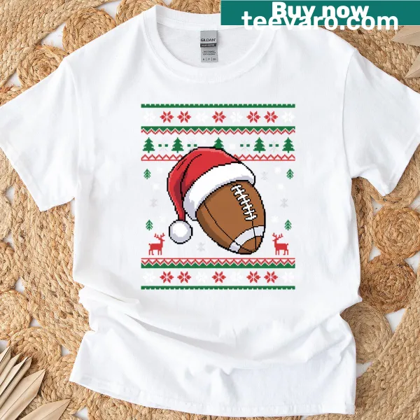 Funny football-themed ugly Christmas T-shirt for men