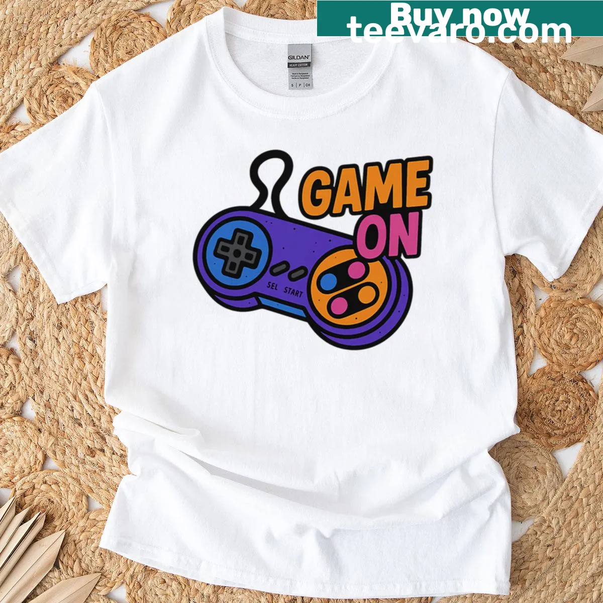Retro gamer t-shirt featuring playful gaming elements in a pop-art style — on a men's t-shirt