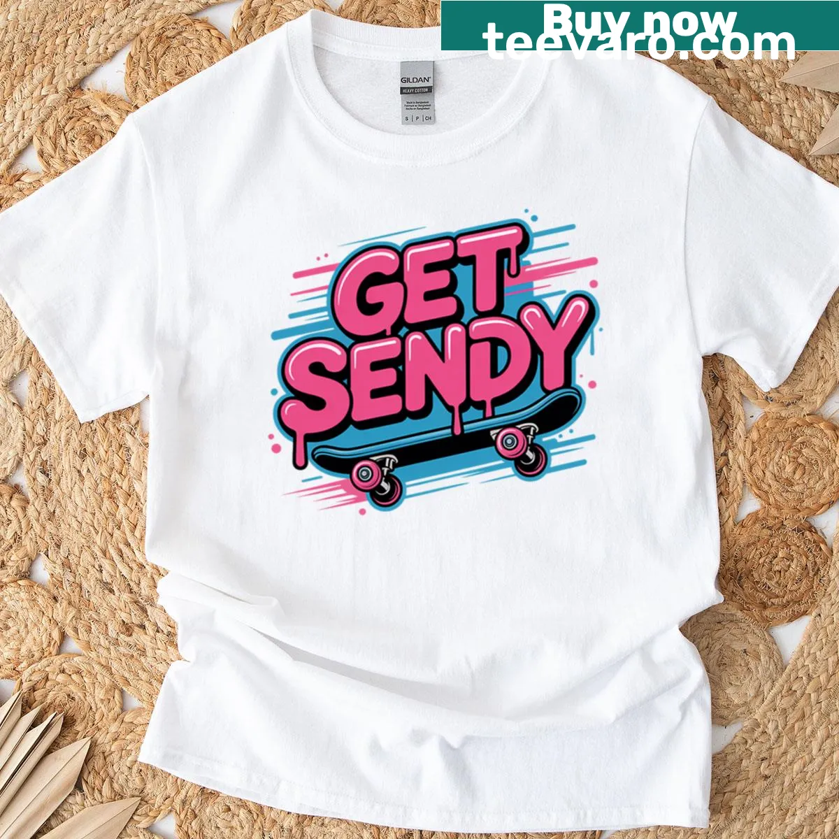 Graffiti style skateboard design t-shirt — on a men's t-shirt