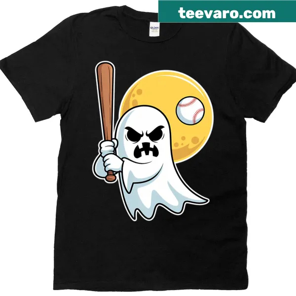 Cartoon ghost baseball player t-shirt with a playful illustration