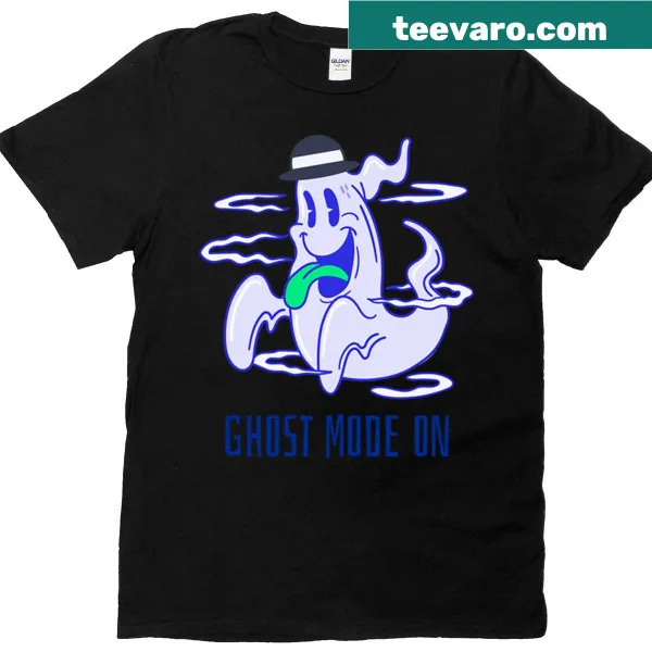 Cartoon ghost design with 'Ghost Mode On' text