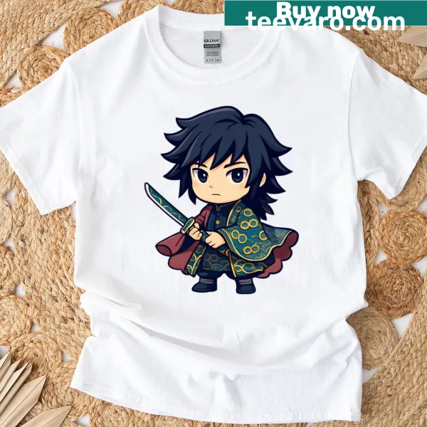 Stylized Giyu Tomioka graphic t-shirt inspired by anime