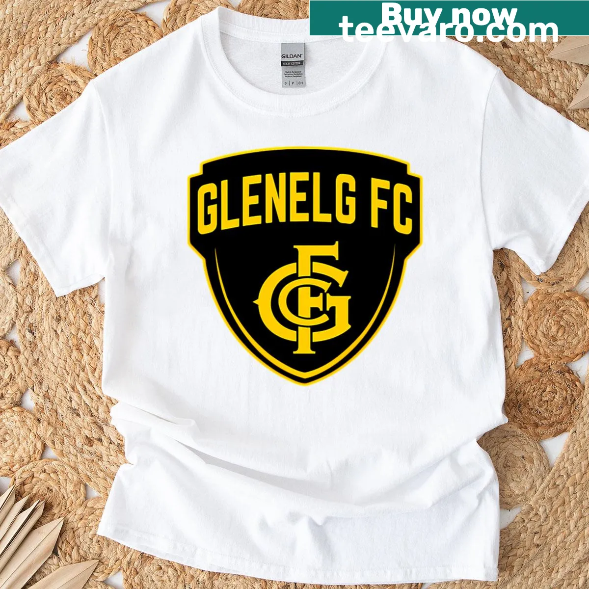 Glenelg Football Club t-shirt with team emblem — on a men's t-shirt