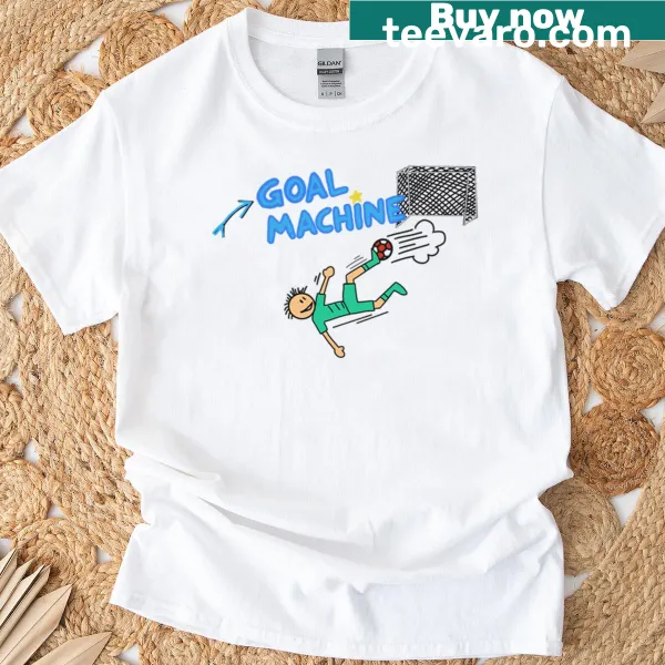 Funny Goal Machine soccer graphic on a t-shirt