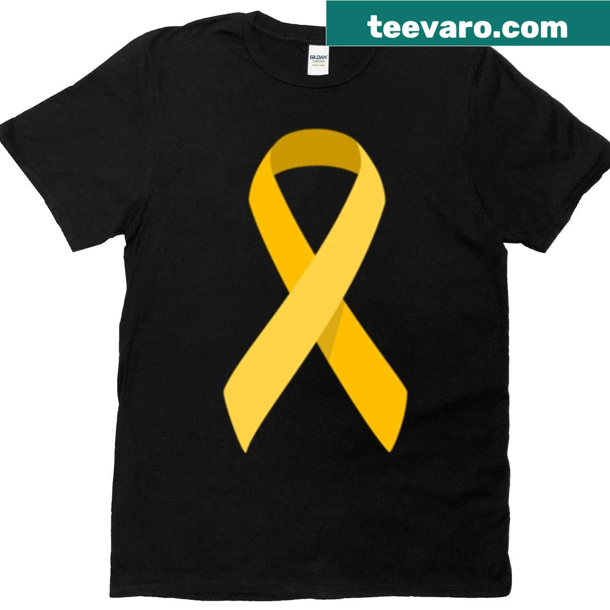 Gold leukemia awareness ribbon t-shirt for raising awareness — on a men's t-shirt