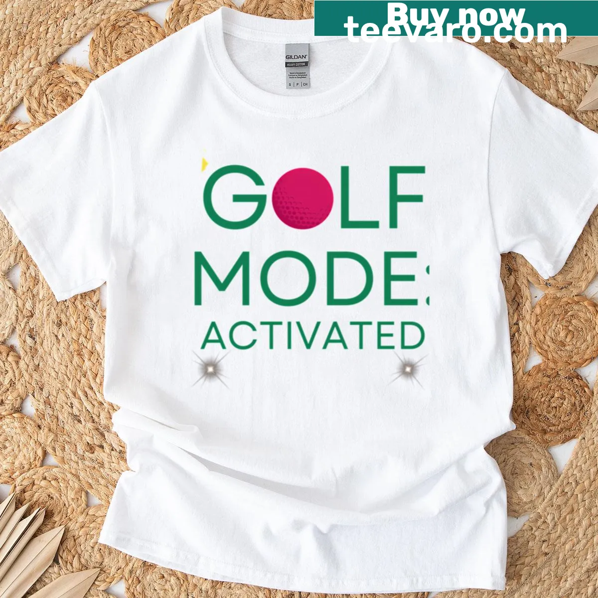 Funny T-shirt with 'Golf Mode Activated' text and graphic — on a men's t-shirt