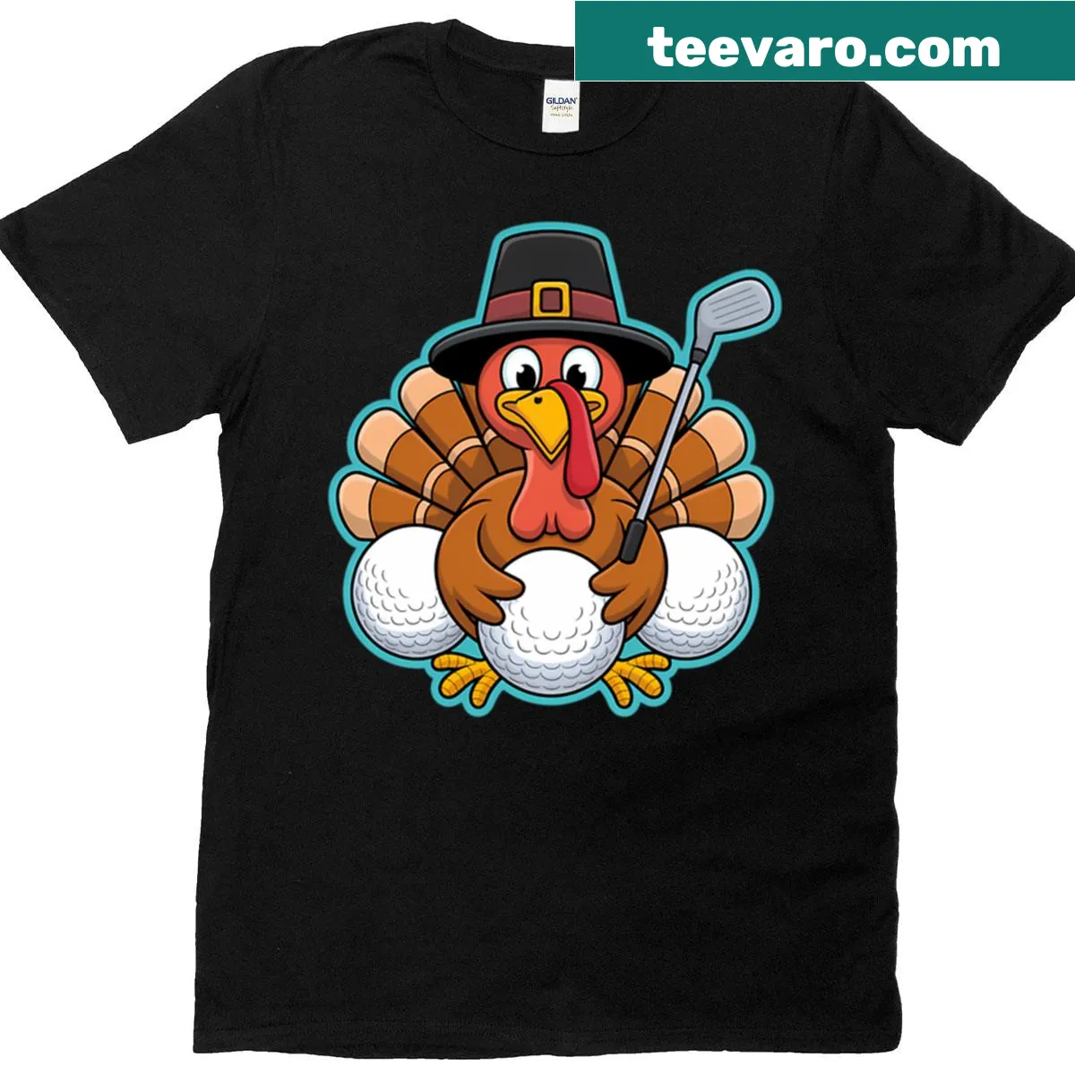 Funny turkey golfer graphic t-shirt for Thanksgiving — on a men's t-shirt