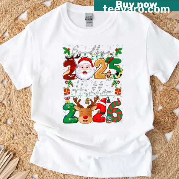 New Year's T-shirt with 'Goodbye 2025 Hello 2026' typography design