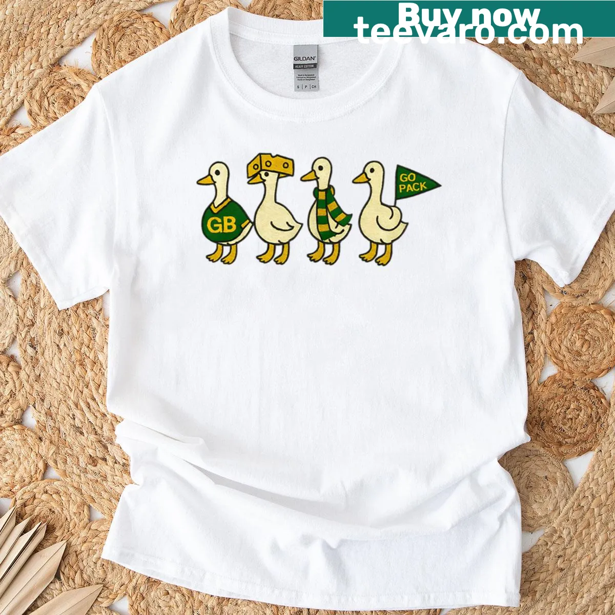 Playful goose illustration in team colors on a T-shirt — on a men's t-shirt