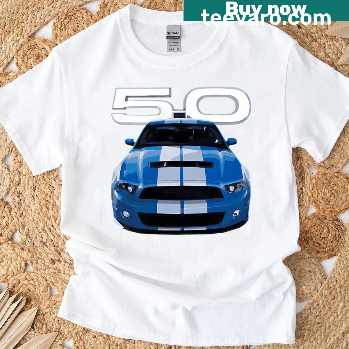 Graphic of a GT Mustang Shelby Cobra on a t-shirt. — on a men's t-shirt