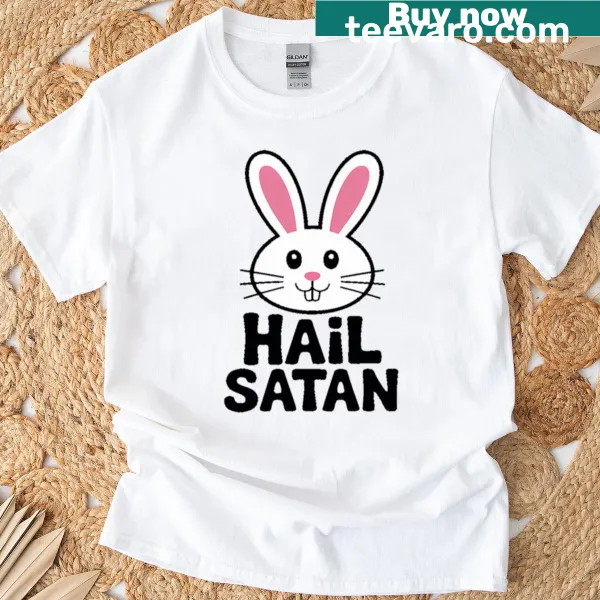 Cute rabbit with devil horns and death metal theme on t-shirt