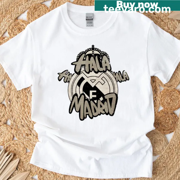 Bold Hala Madrid typography on a sporty t-shirt