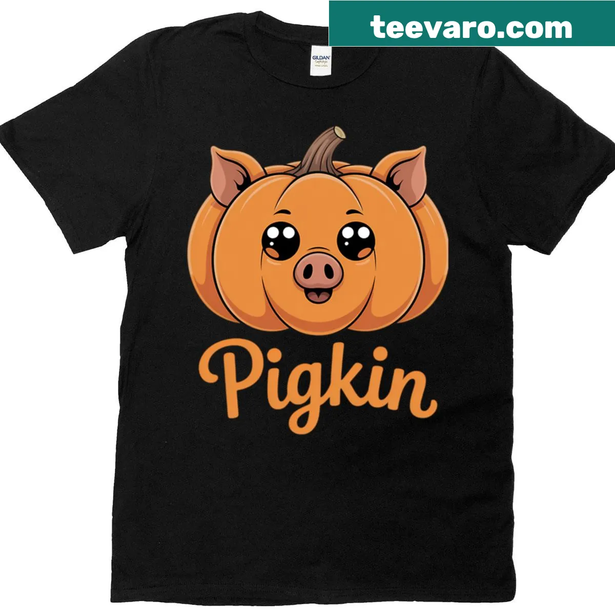 Illustration of a cute pigkin (pig pumpkin) on a T-shirt — on a men's t-shirt