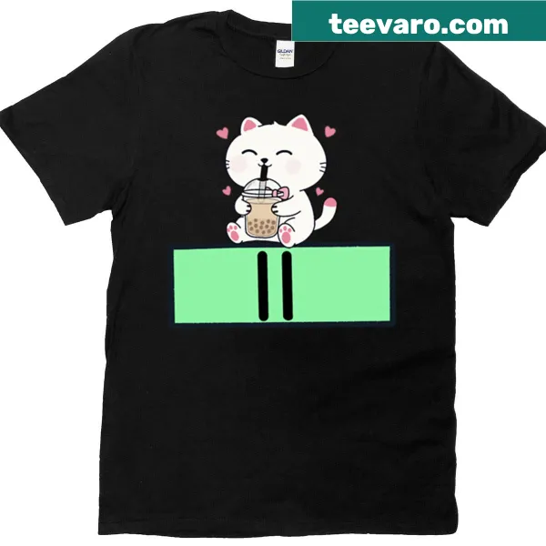 Cute cat enjoying bubble tea design on T-shirt