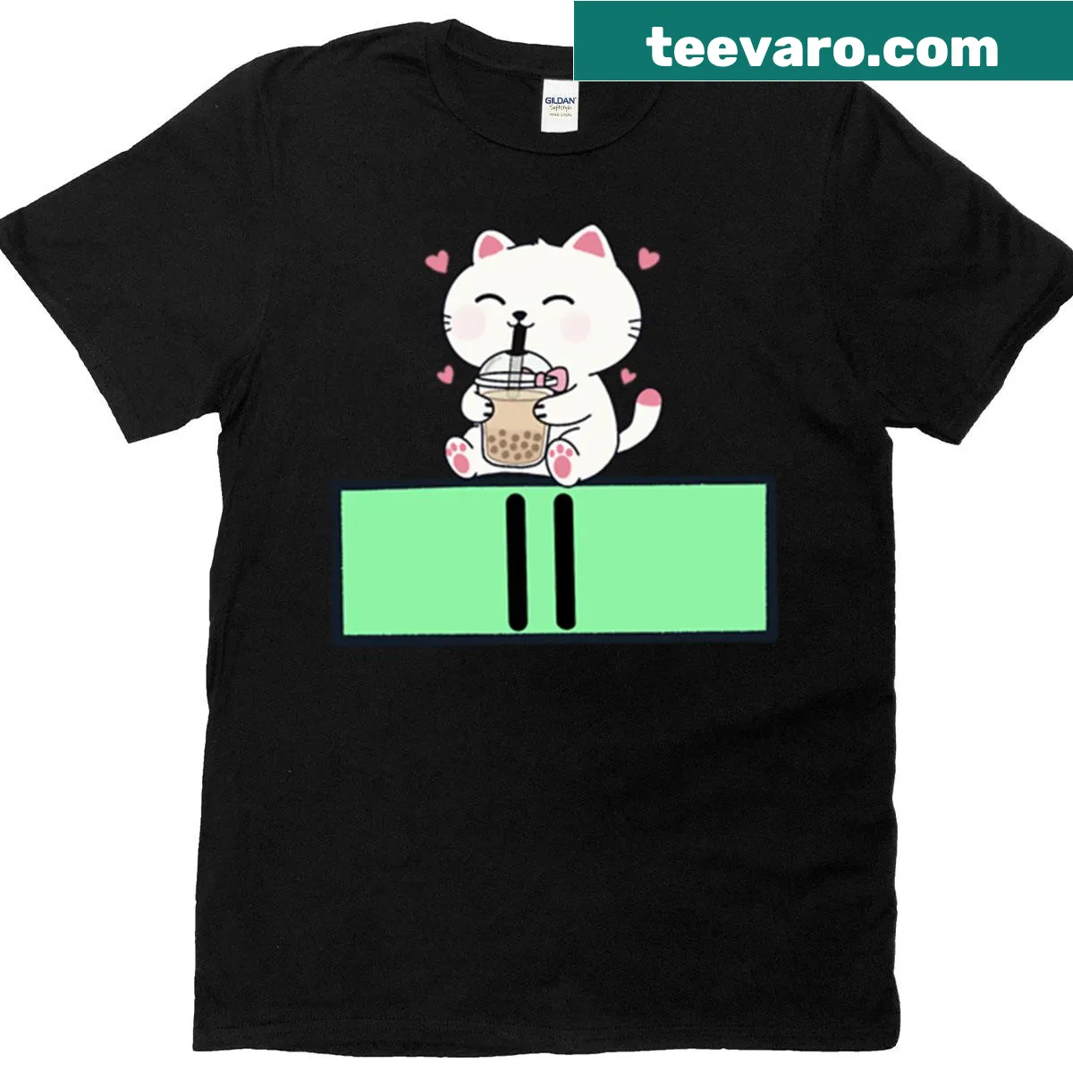 Cute cat enjoying bubble tea design on T-shirt — on a men's t-shirt