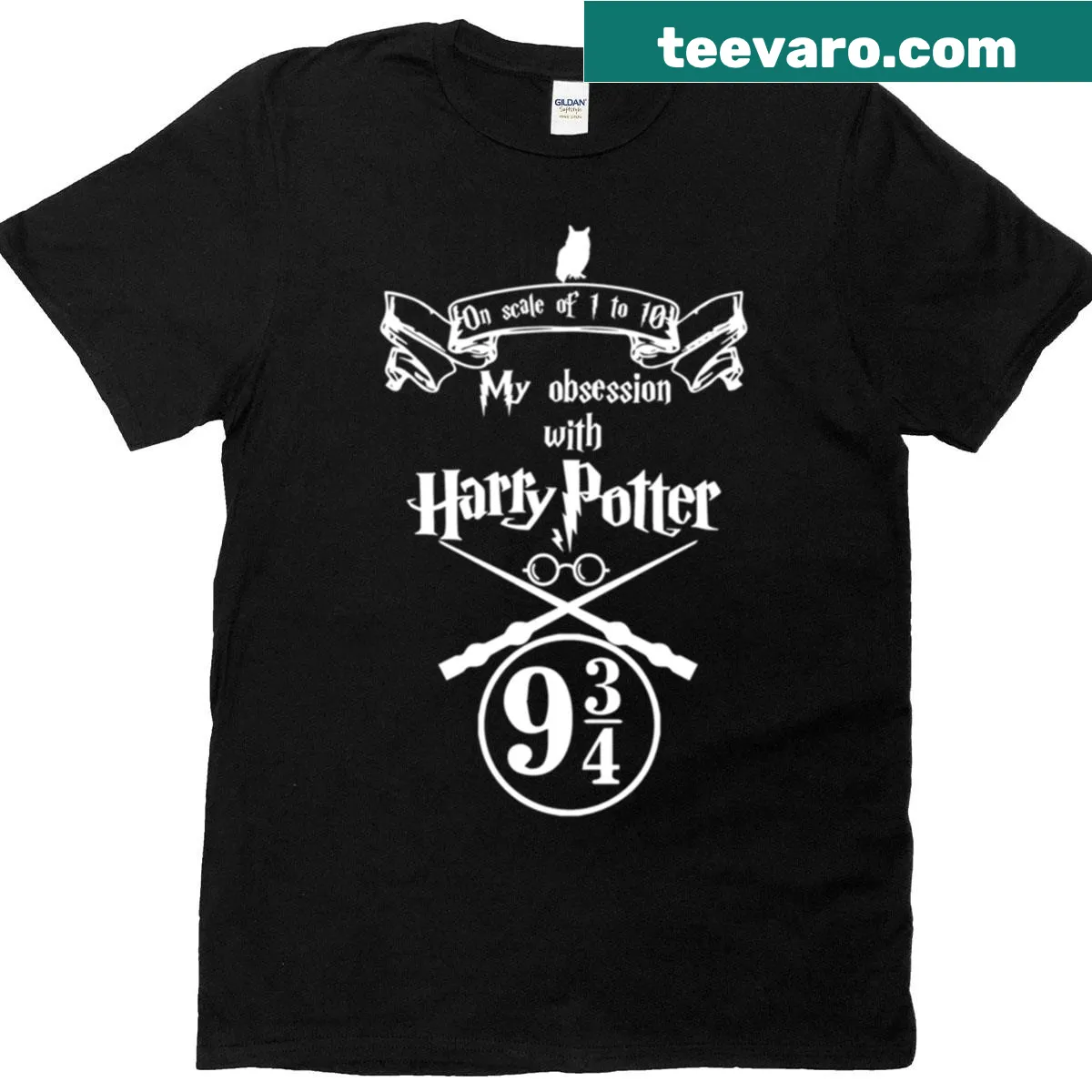 Harry Potter themed t-shirt with 9¾ design — on a men's t-shirt