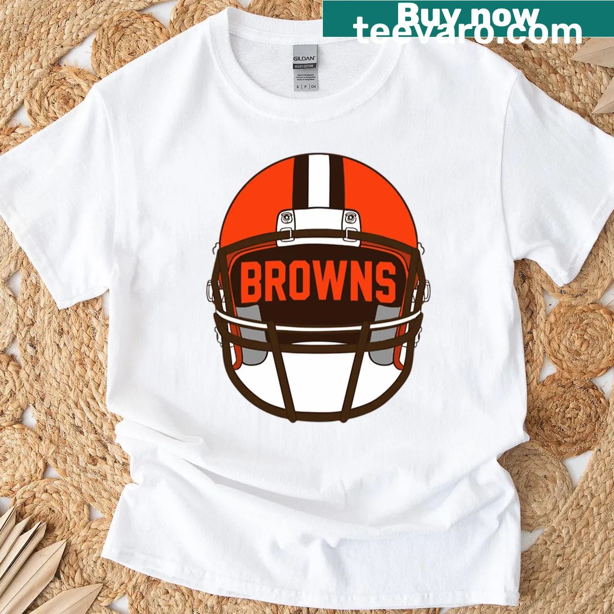 Cleveland Browns vintage T-shirt featuring a helmet design — on a men's t-shirt