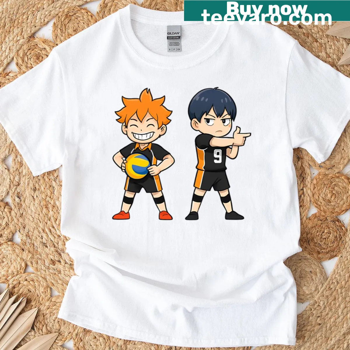 Anime t-shirt featuring Hinata and Kageyama from the series — on a men's t-shirt