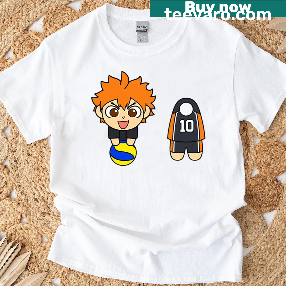 Cute volleyball-themed T-shirt featuring Hinata-inspired graphics — on a men's t-shirt
