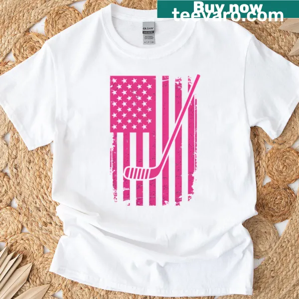 Hockey-themed t-shirt featuring a pink ribbon design for breast cancer awareness