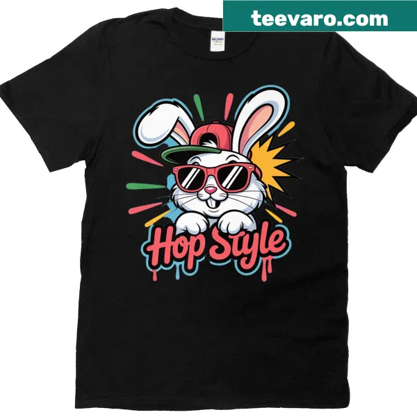Cartoon bunny with sunglasses on a trendy T-shirt