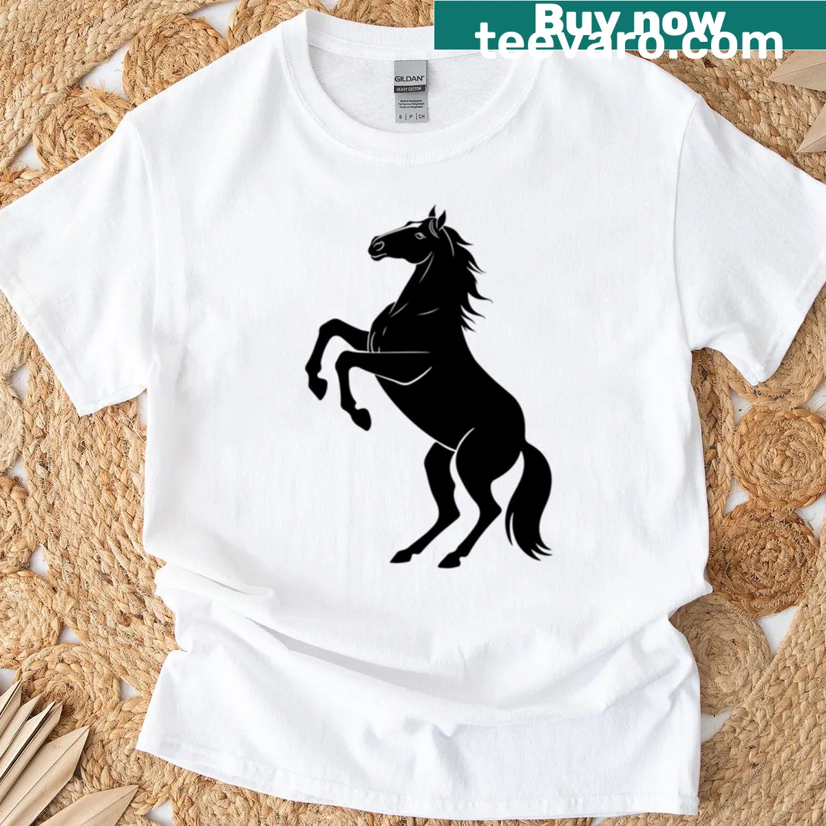Minimalist black and white silhouette of a horse on t-shirt — on a men's t-shirt