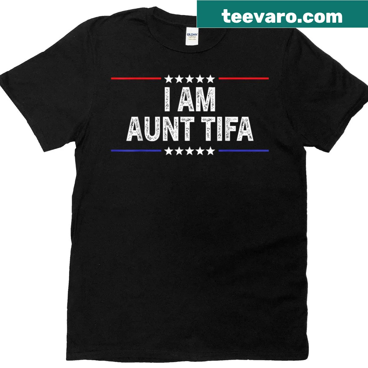 Cartoon-style t-shirt that says 'I Am Aunt Tifa' — on a men's t-shirt