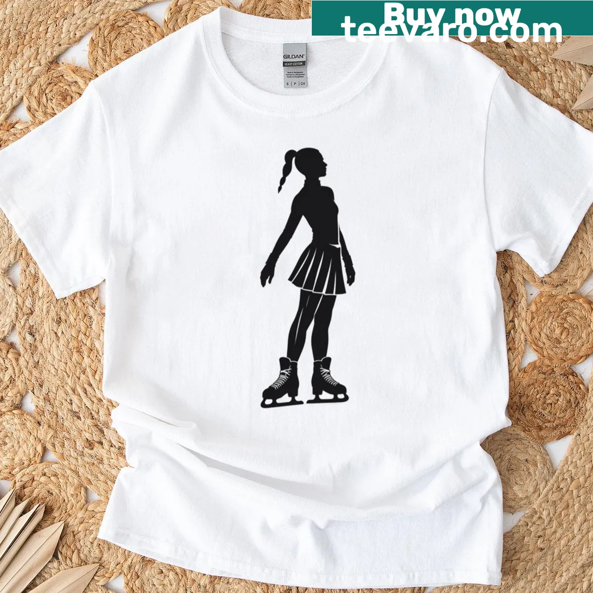 Minimalist silhouette logo t-shirt of an ice figure skater — on a men's t-shirt