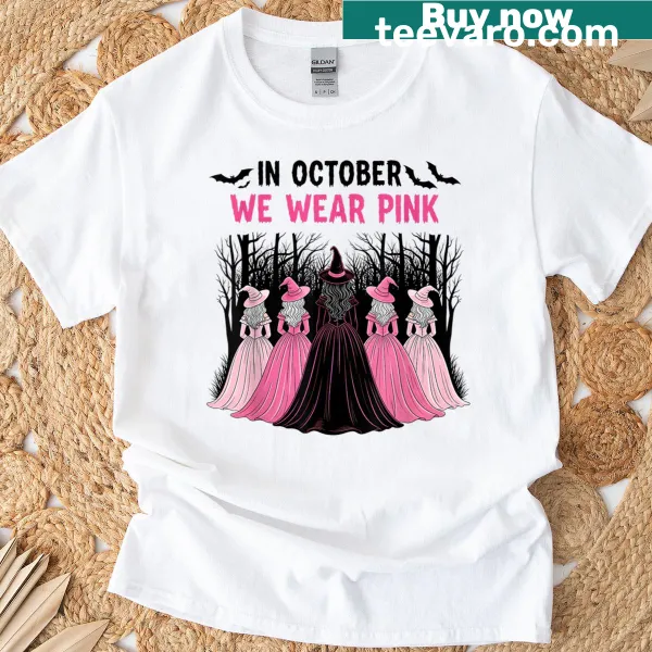 Halloween t-shirt with 'In October We Wear Pink' for awareness