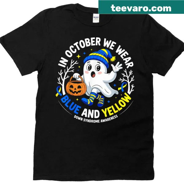 T-shirt promoting Down Syndrome Awareness with yellow and blue text