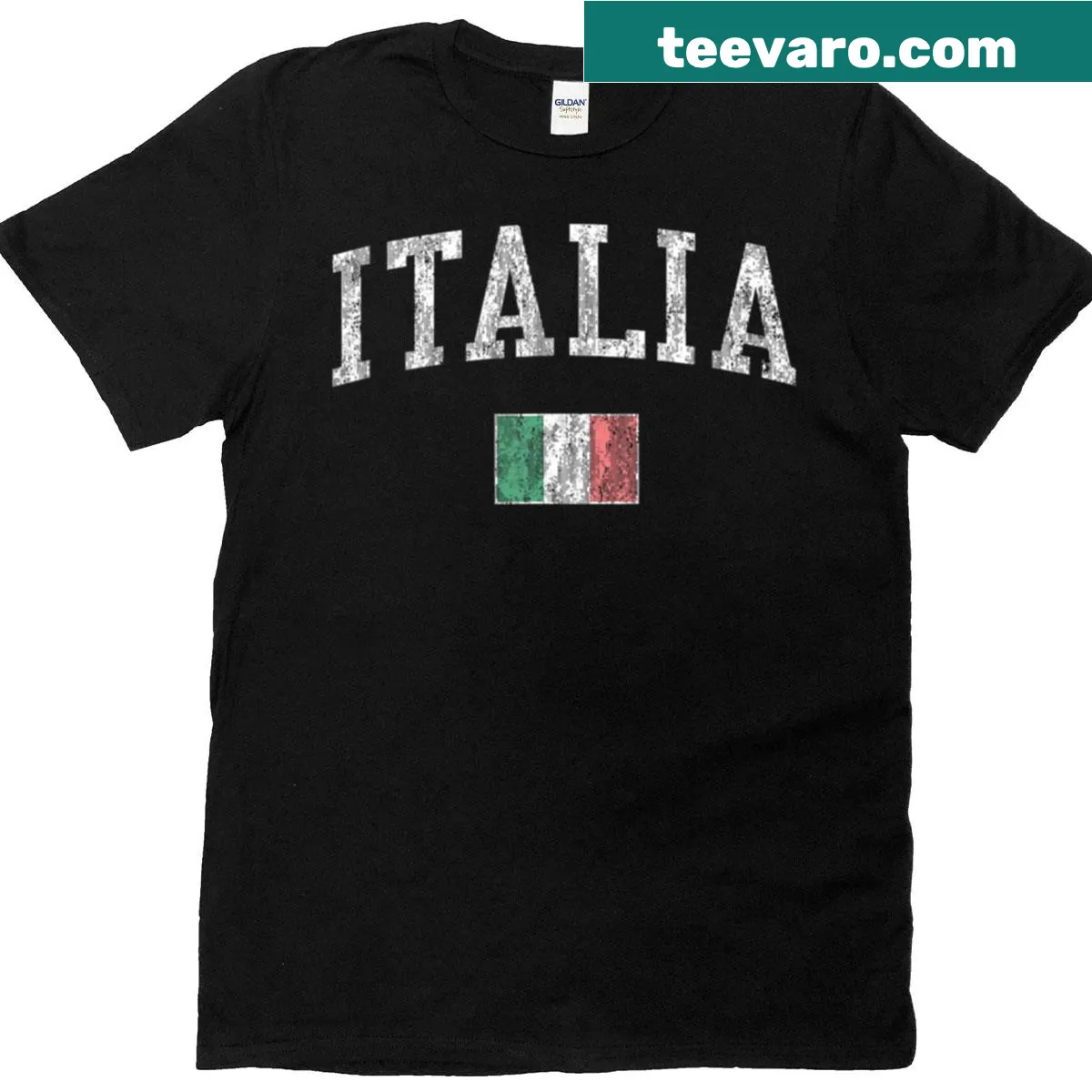 Vintage Italian flag graphic t-shirt with a sporty design — on a men's t-shirt