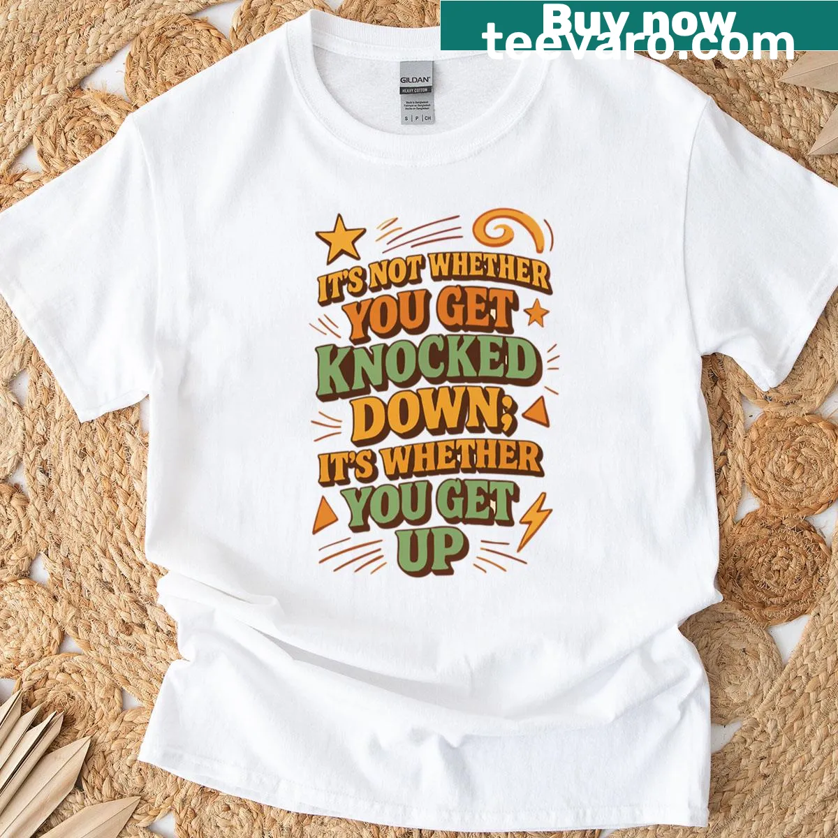 Motivational t-shirt with bold typography about resilience. — on a men's t-shirt