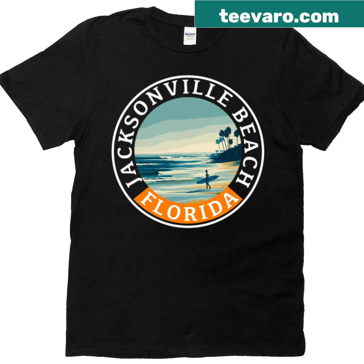 Jacksonville Beach T-shirt featuring elegant white lettering — on a men's t-shirt