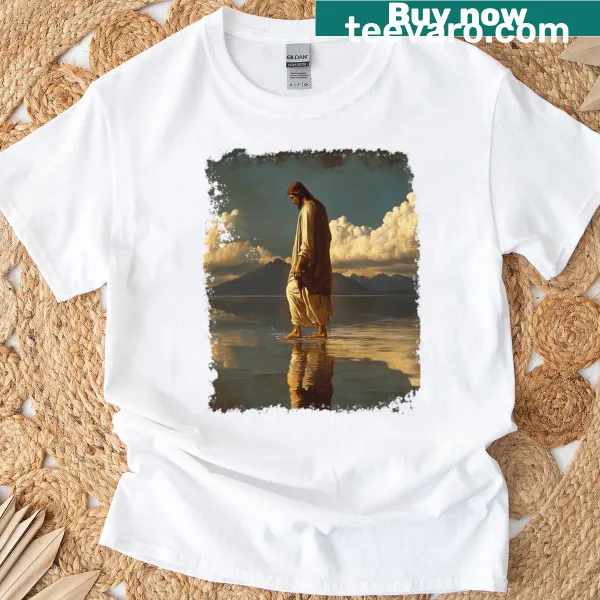 Inspirational Jesus Christ design T-shirt with serene imagery