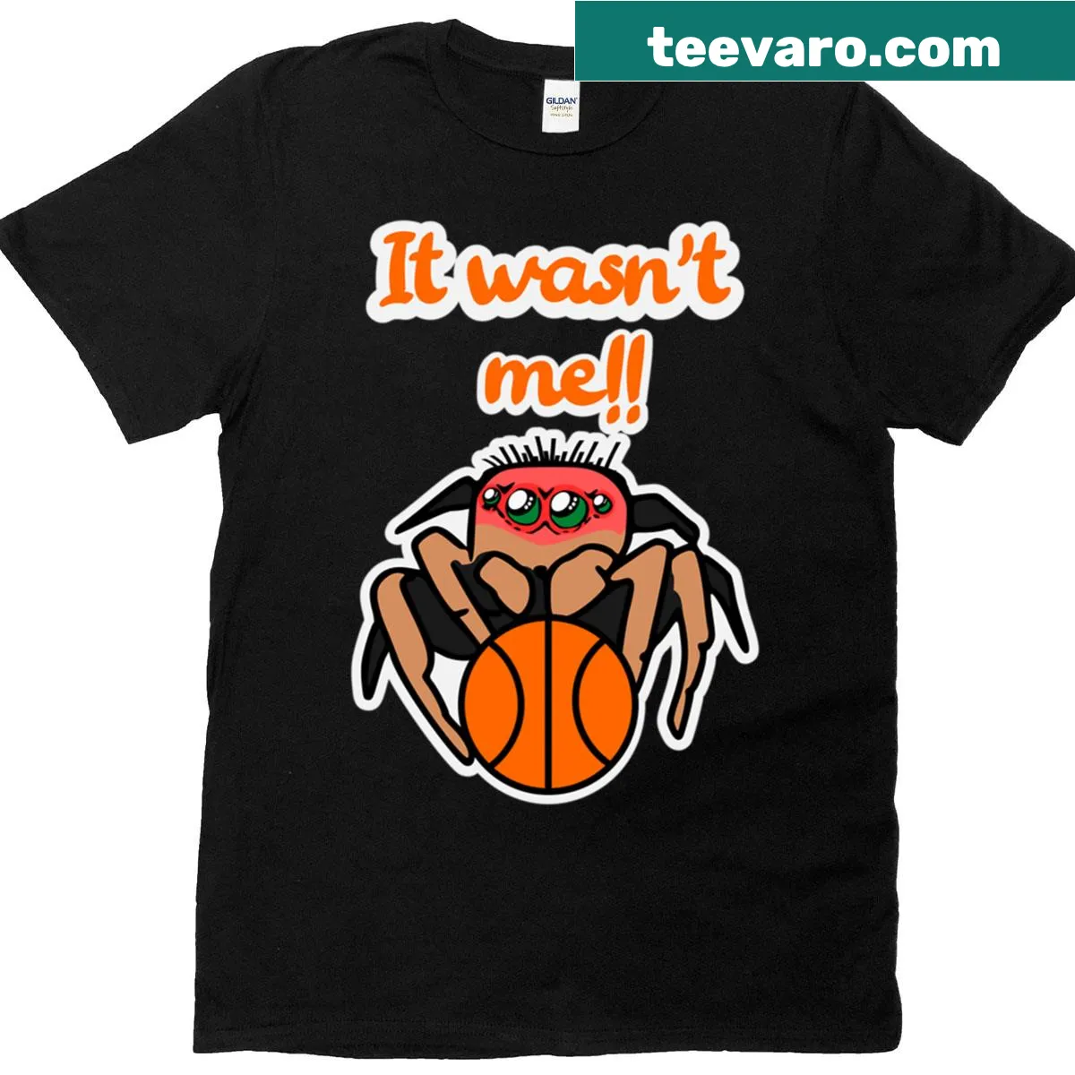 Funny t-shirt featuring a spider playing basketball — on a men's t-shirt