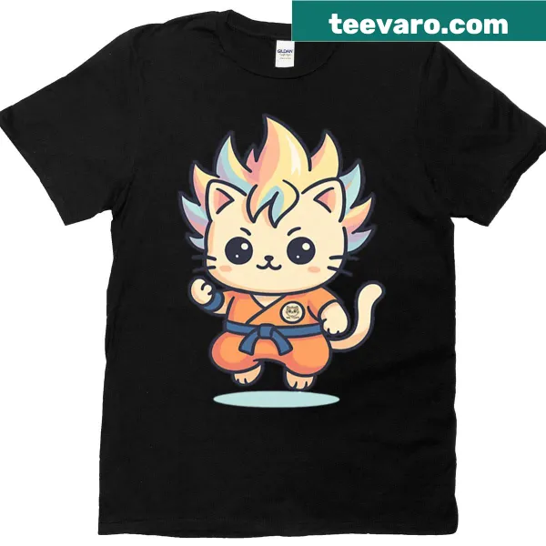 Funny Karate Cat T-shirt with illustration of a cat in black belt