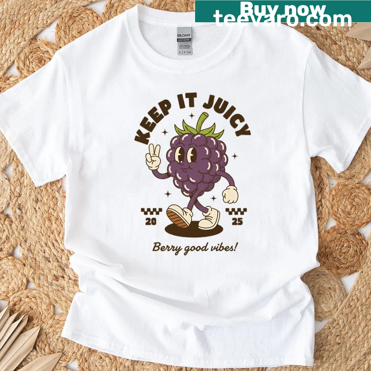Cartoon blackberry mascot t-shirt with fun design — on a men's t-shirt