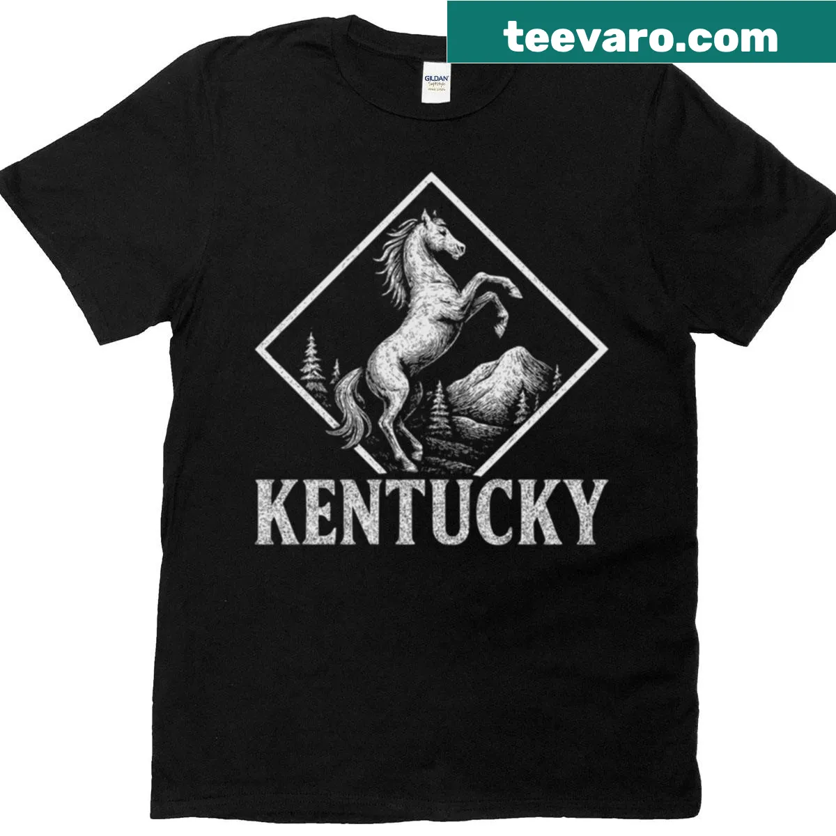 Vintage engraved T-shirt featuring a stallion design — on a men's t-shirt